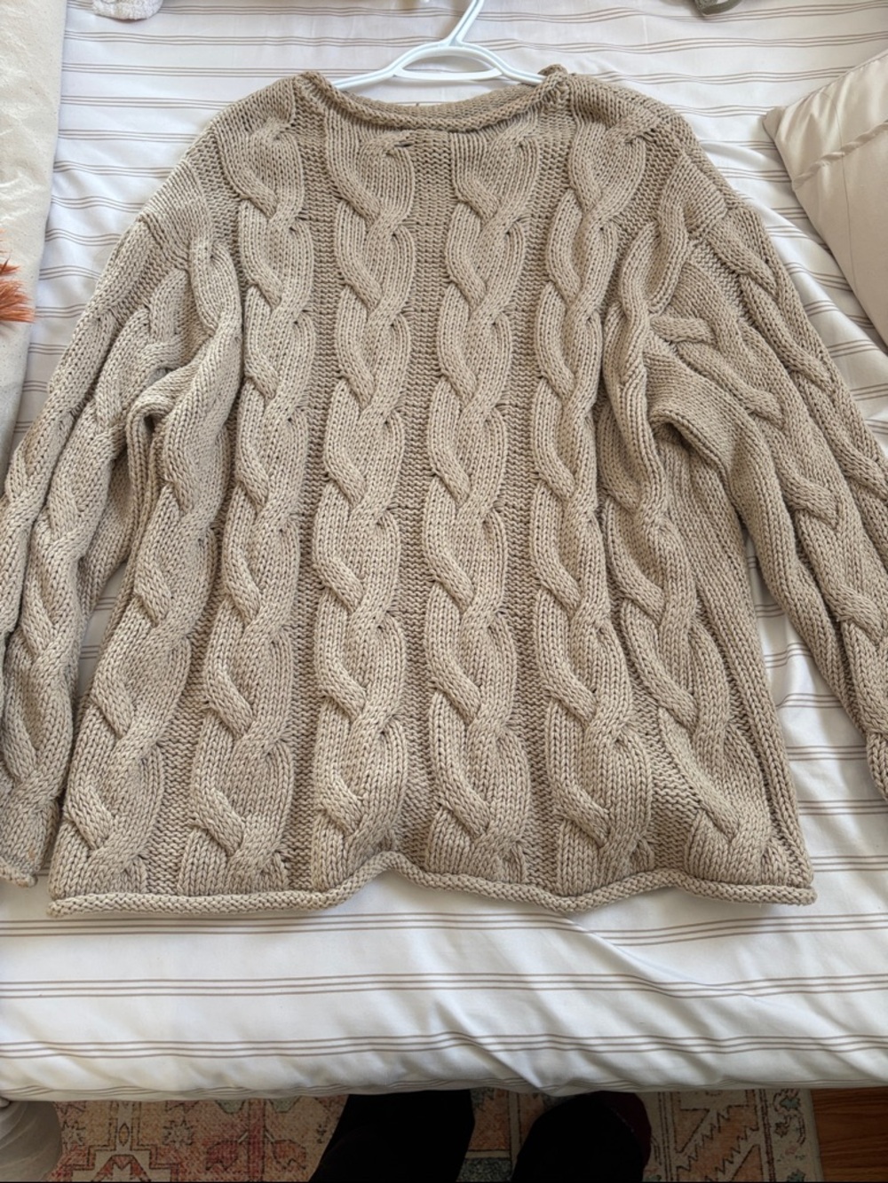 Zara Taupe Cable-Knit Crewneck Sweater